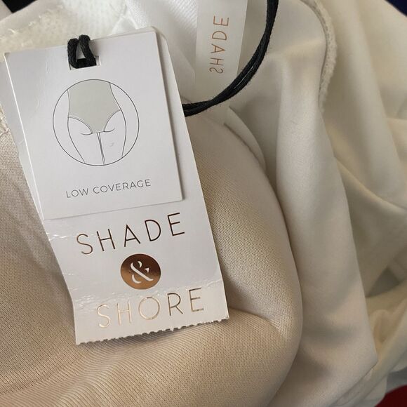 Shade & Short White Ruffle  One Piece Swimsuit Swimwear Ruffle Shoulders Sz L - Picture 3 of 5